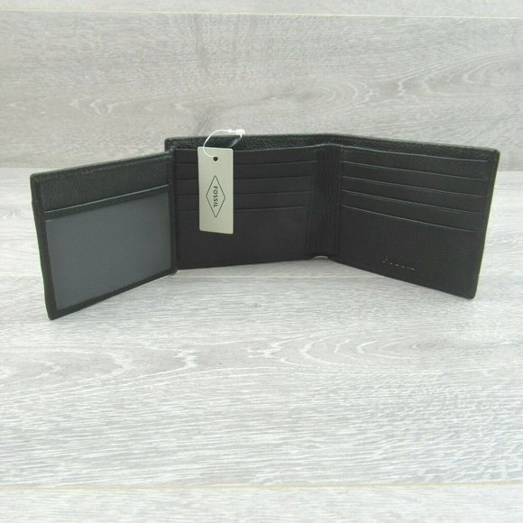 Fossil Lufkin Traveler Leather Mens Black Wallet - Picture 8 of 12